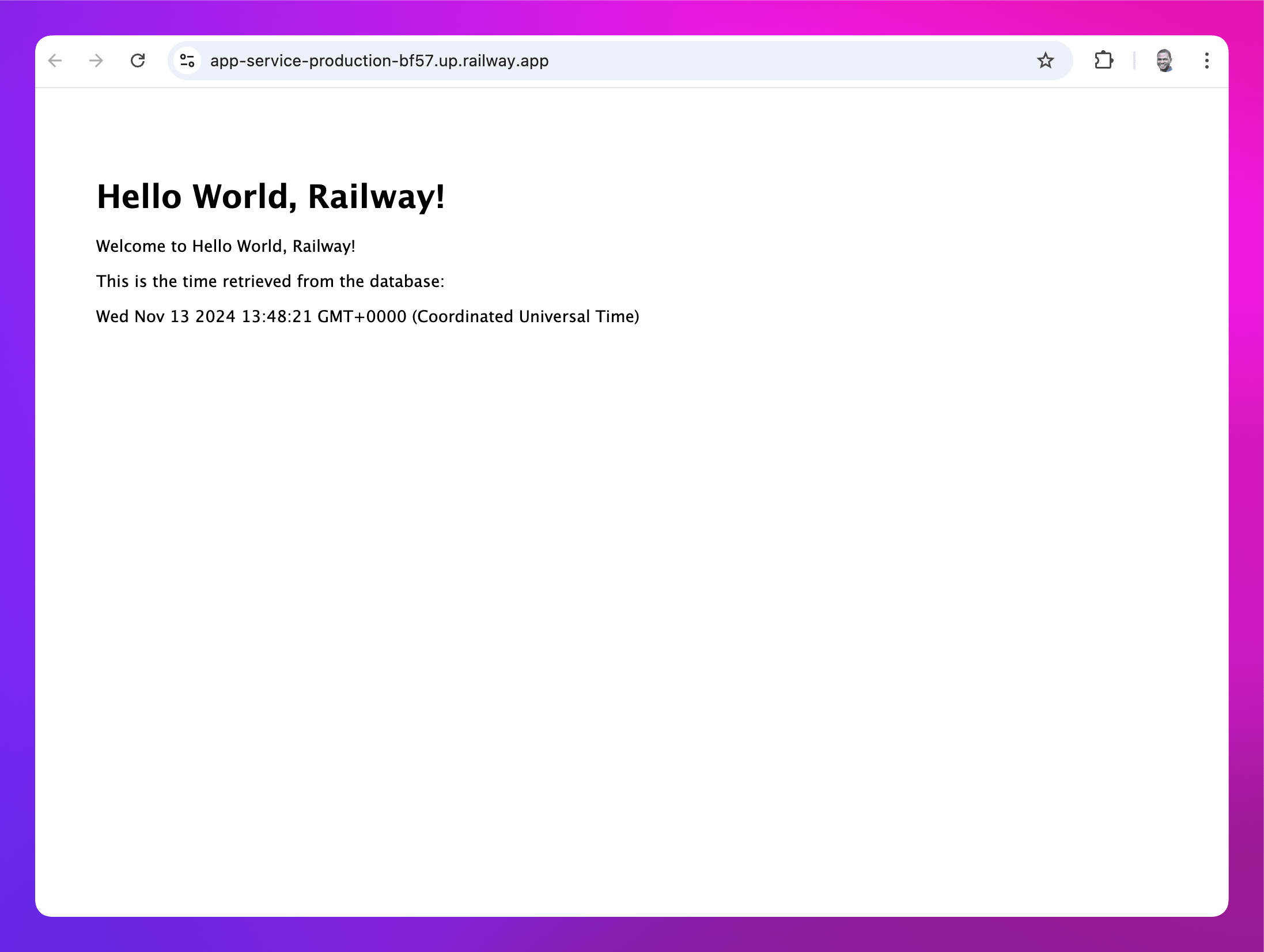 screenshot of the deployed Express service