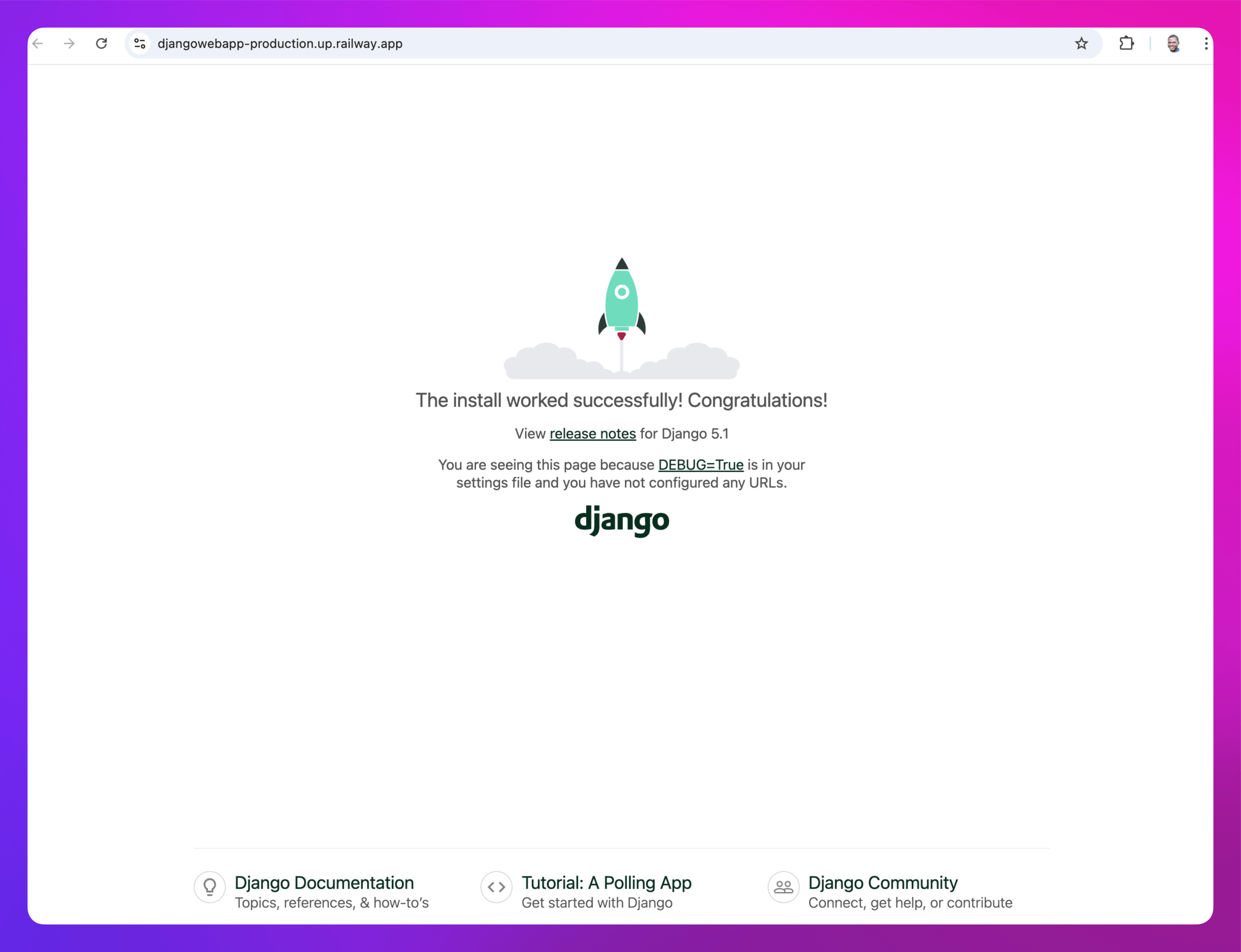 screenshot of the deployed Django project