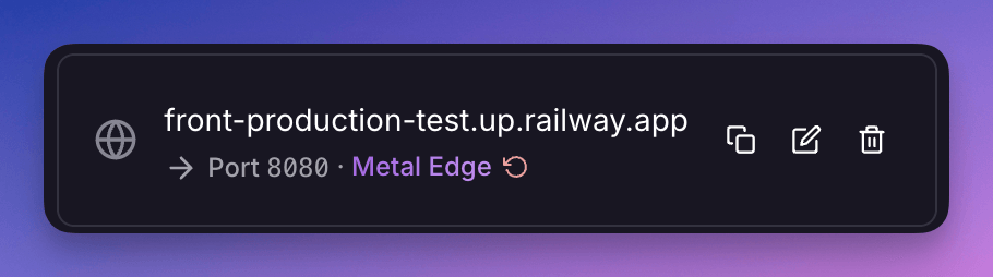 screenshot of a service with the metal edge network enabled