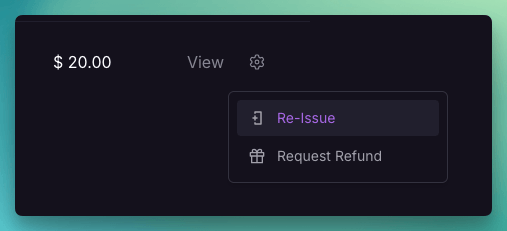 Screenshot of invoice options
