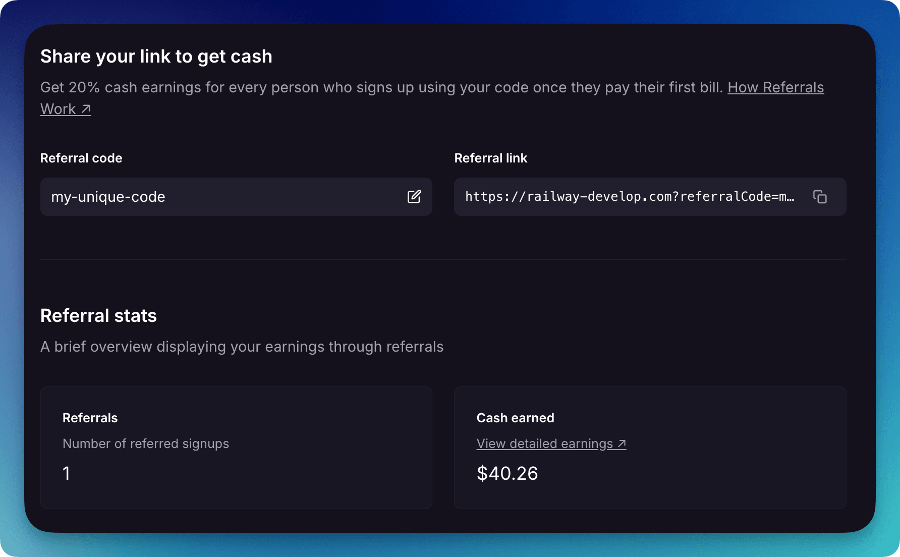Screenshot of Referrals Page
