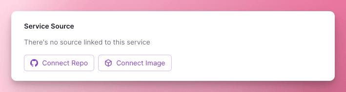 Screenshot of how to connect a service to a GitHub repo or Docker image