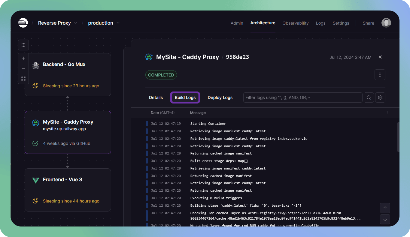 deploy logs for a specific deployment